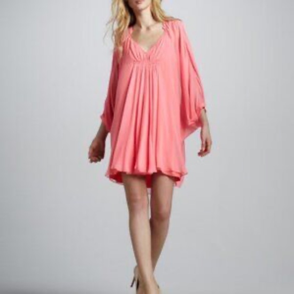 100% Silk [DVF] Coral Pink Chiffon < Fleurette > Bat Wing Cocktail Dress | 2 - Picture 1 of 15